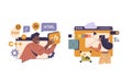 Software programmer and website designer people cartoon character coding language, constructing page