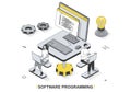 Software programming concept in 3d isometric outline design Royalty Free Stock Photo