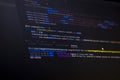 Software source code. Program code. Code on a computer screen. The developer is working on program codes in the office. Royalty Free Stock Photo