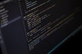 Software source code. Program code. Code on a computer screen. The developer is working on program codes in the office. Royalty Free Stock Photo