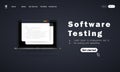 Software testing banner. Development, programming, coding on laptop illustration. Vector on isolated white background. EPS 10 Royalty Free Stock Photo