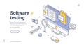 Software testing coding programming isometric web banner design template line vector illustration Royalty Free Stock Photo