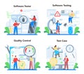 Software testing concept set. Application or website code test process. Royalty Free Stock Photo