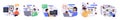 Software testing concept set with characters in flat design for web. People searching and finding bugs in program code Royalty Free Stock Photo