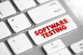 Software Testing - examining the artifacts and the behavior of the software under test by validation and verification, text Royalty Free Stock Photo