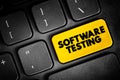 Software Testing - examining the artifacts and the behavior of the software under test by validation and verification, text Royalty Free Stock Photo