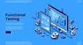 Software testing isometric banner, functional test Royalty Free Stock Photo