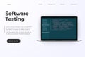 Software testing landing website page template. Software development, programming code. Soft coding and testing, Royalty Free Stock Photo