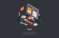 Software Testing And IT Professions. Developers Team Solving Errors, Bugs, Quality Assurance. IT Specialists Tester Team Royalty Free Stock Photo