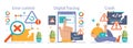 Software testing set. Code testing and debugging. IT specialist searching Royalty Free Stock Photo