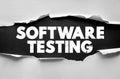 Software Testing text concept. Quality assurance, development, and debugging process idea for technology, programming, Royalty Free Stock Photo