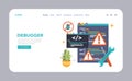 Software testing web banner or landing page. Code testing