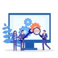 Software troubleshooting. Team workin on search and fixing technical problems. Vector concept illustration Royalty Free Stock Photo