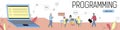 Software, Web Development, Programming Concept. Abstract Cartoon Composition Of Colleagues Programmers Team Sitting At Royalty Free Stock Photo