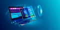 Software, web development, programming concept. Abstract Programming language and program code on screen laptop. Laptop and icons