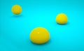 Sofy body yellow ball falling to blue floor background. Gelatin jelly sphere ball bouncing. Abstract and object concept. 3D render