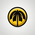 Soggy Style Logo Design With Palm Tree In Yellow And Black Circle