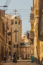 SOHAG, EGYPT: FEB 11, 2019: Entrance of the Red Monastery (Deir al Ahmar) near Sohag, Egy