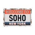 SoHo New York vintage rusty metal sign on a white background, vector illustration