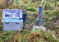 Soil air level with connected soil air pump with sensors for measuring the soil gases methane, carbon dioxide and oxygen