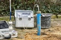 Soil air level with connected soil air pump for collecting a sample of soil air for chemical analyses