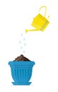 Soil in a blue pot. Vector Illustration.