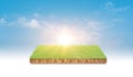 Soil cubic cross section with green grass field over blue sky Royalty Free Stock Photo