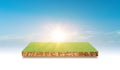 Soil cubic cross section with green grass field over blue sky Royalty Free Stock Photo