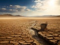 Soil drought. cracked earth. landscape in the sunset sky Royalty Free Stock Photo