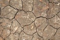 Soil in drought with a pattern of cracks close-up. Cracks in the soil of the heart. On the soil of craquelure.