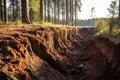 soil erosion control measures in a recovering forest area Royalty Free Stock Photo