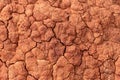 Soil erosion. Cracks in red clay ground. Arid climate. Dry dewatered sandy earth. Abstract texture or background Royalty Free Stock Photo