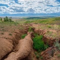 Soil erosion, deep ravine in the distance Royalty Free Stock Photo