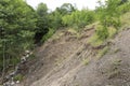 Soil erosion after a major flood, the result of the activity of water streams in the mountains