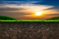 Soil and Grass in Sunset Background Royalty Free Stock Photo