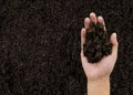 Soil in hand with earth background -Environment concept. Royalty Free Stock Photo