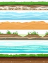 Soil layers. Campo ground surface land grass dried desert sand water. Ground levels seamless set Royalty Free Stock Photo