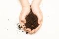 The soil in little hands of child. Concept of protecting nature and care of the planet Earth Royalty Free Stock Photo