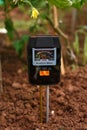 Soil meter, tester for measuring PH, light and moisture at field Royalty Free Stock Photo