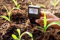 Soil meter is used on loam for planting, Measure soil acidity.