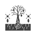 Soil pollution black glyph icon. Environmental problems. Sign for web page, app. UI UX GUI design element