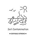 Soil pollution icon. Burried toxic plastic trash affecting land environment simple vector illustration Royalty Free Stock Photo