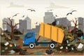 Soil pollution with toxic waste chemicals garbage and plastic vector illustration