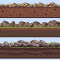 Soil Seamless layers ground layer. Stones and grass on dirts. Vector Royalty Free Stock Photo