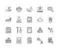 Soil testing flat line icons set. Agriculture, planting vector illustrations, hands holding ground with spring, plant