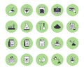 Soil testing flat line icons set. Agriculture, planting vector illustrations, hands holding ground with spring, plant