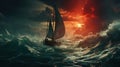 Soilboat Traveling in The Stormy Ocean Under The Cloudy Sky Royalty Free Stock Photo