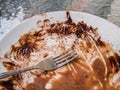 Soiled cake plate and a fork Royalty Free Stock Photo