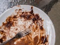 Soiled cake plate and a fork Royalty Free Stock Photo