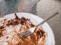 Soiled cake plate and a fork Royalty Free Stock Photo
